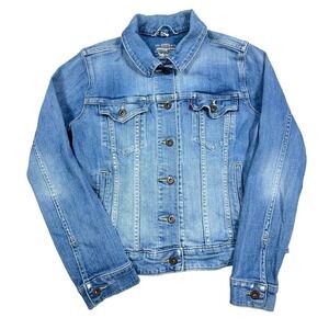 Levis Denim Jacket Women Medium Blue Jean Med Wash Trucker Retro Faded Ladies B1